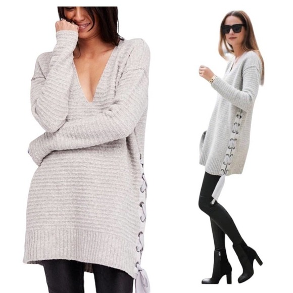 Free People Heart It Laces Oversized Sweater Gray Size XS - Picture 1 of 8